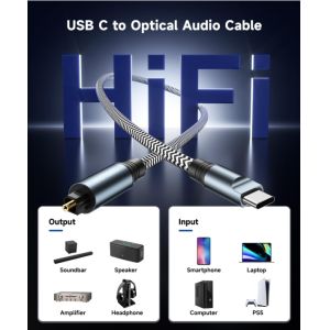 USB Type-C to Toslink Optical Audio Cable for Digital Sound Transmission