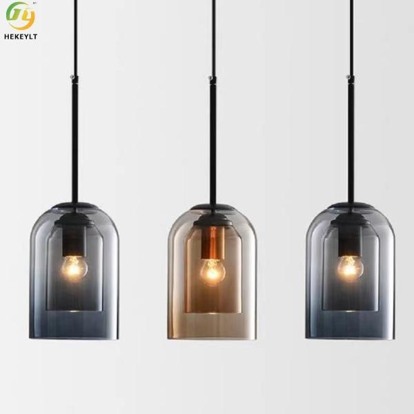 Quality Nordic Minimalist E27 Led Glass Pendant Light Hotel Bedside Bar Brown for sale