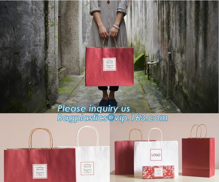 Flower carrier bag with different color customized pot plants kraft paper bag with handle,stamping logo fancy paper flow