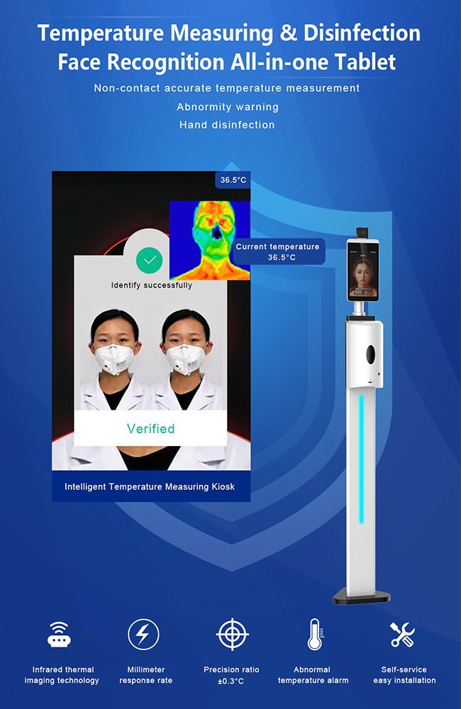 Face Recognition Thermometer Dispenser IR Forehead Temperature Scanner