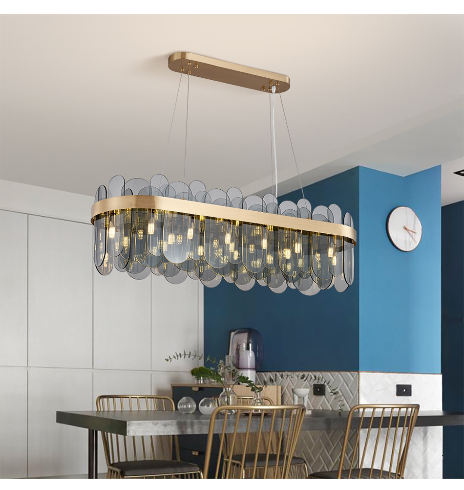 Smoky Gray Glass Chandelier For Living Dining Room Rectangle island chandelier(WH-CY-212)