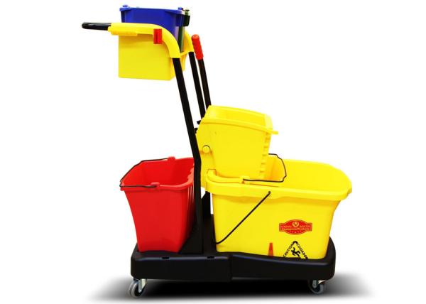 Multifunctional Yellow Plastic Hotel Cleaning Equipment With Mop Bucket / Press