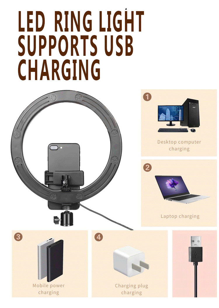 CE 5V 3200K 10 Inch Led Ring Light With Tripod Stand