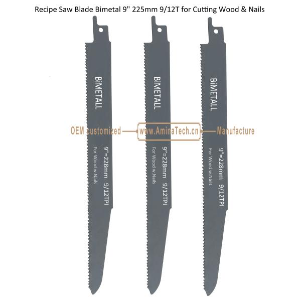 Recipe Saw Blade Bimetal 9" 225mm 9/12T for Cutting Wood & Nails,Reciprocating