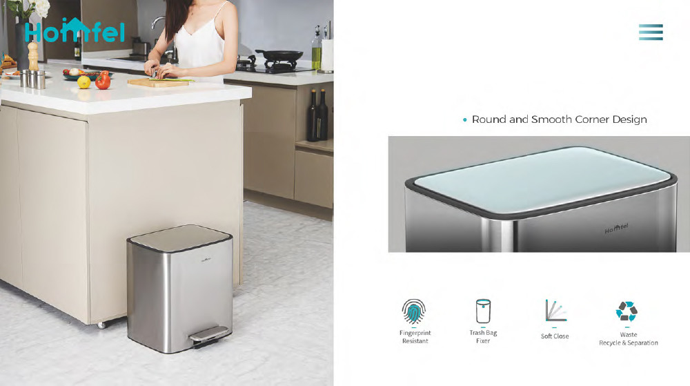 Home Kitchen Stainless Steel Foot Pedal Waste Bin 56L Capacity Soft Close Inner Bucket