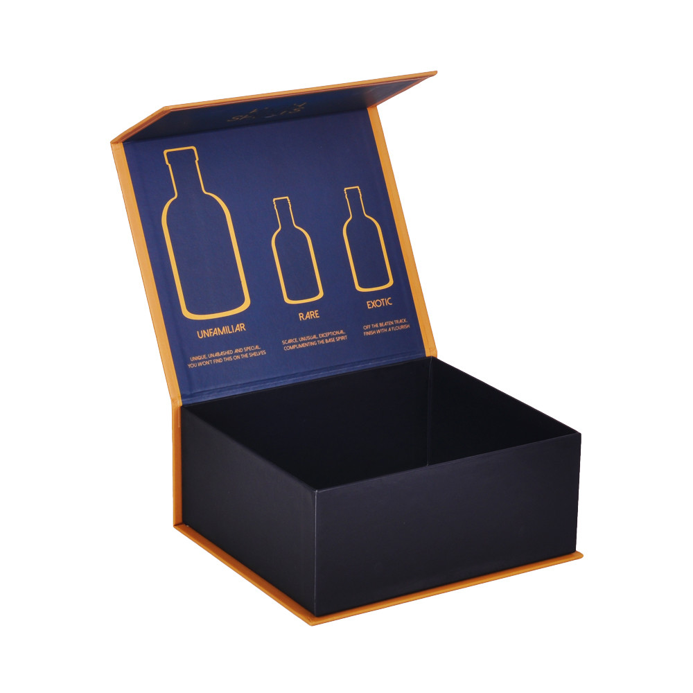 Blue Rigid Paper Box Packaging Wine Bottle With Magnetic Lid