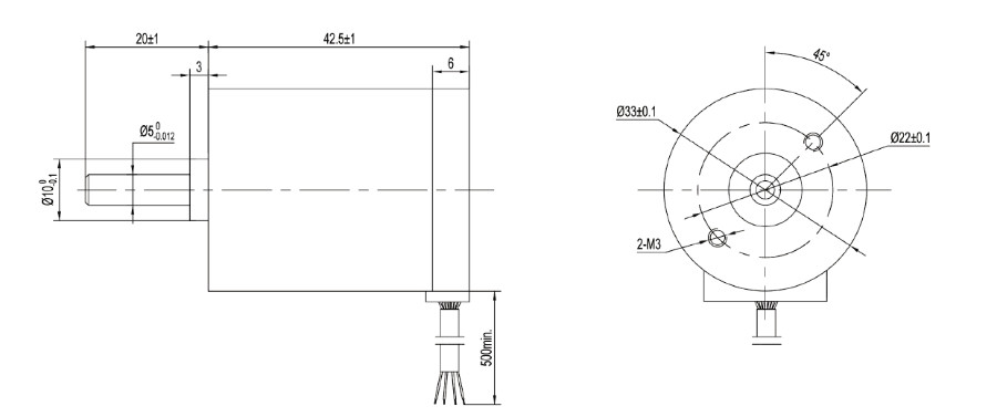 33mm 4 Poles Brushless DC Motor NEMA14 Low noise 4000 RPM 24V 0.02N.M