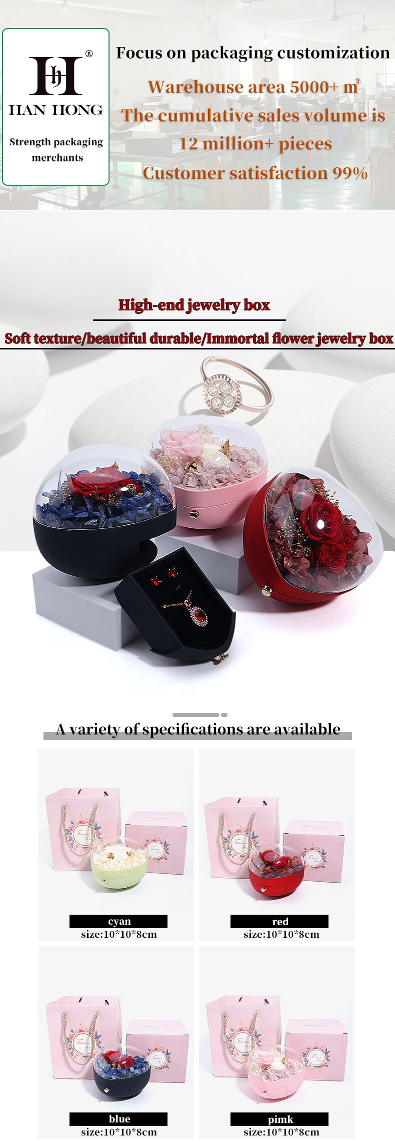 Custom Logo Heart Shaped Jewelry Drawer Box Rose Flower Box For Ring