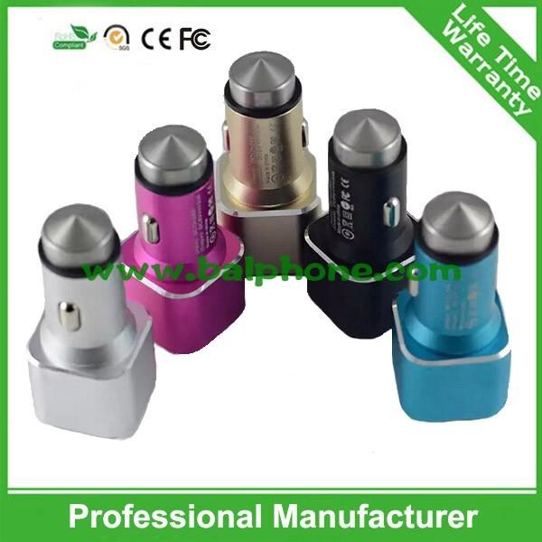 factory supply safest dual usb port aluminum alloy car charger with emergency