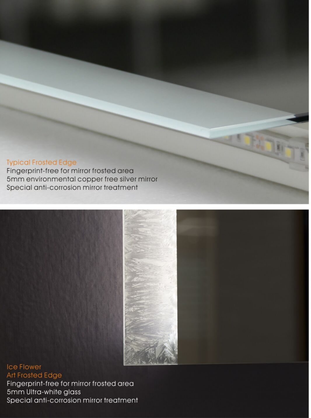 Wall Mounted Heating Pad LED Mirror with 5mm Polished Silver and Optional Light Color