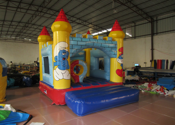 0.55mm PVC Tarpaulin Inflatable Smurf Jumping Castle House / Small Baby Bounce House