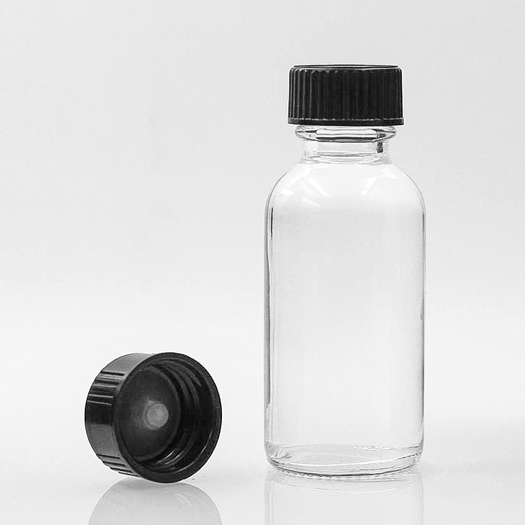 Clear Body 30ml Boston Round Glass Bottles Customizied Surface Handling