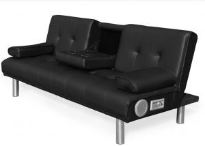  Faux Leather Three Seater Foldable Sofa Bed With Cup Holder And Bluetooth Speaker Manufactures