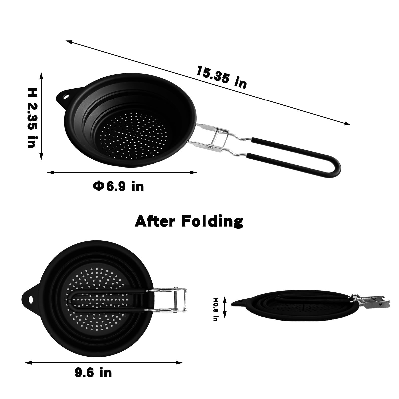 BPA Free Silicone Collapsible Colander With Handle New Kitchen Essentials Strainer Drainer Perfect For Draining Fruit