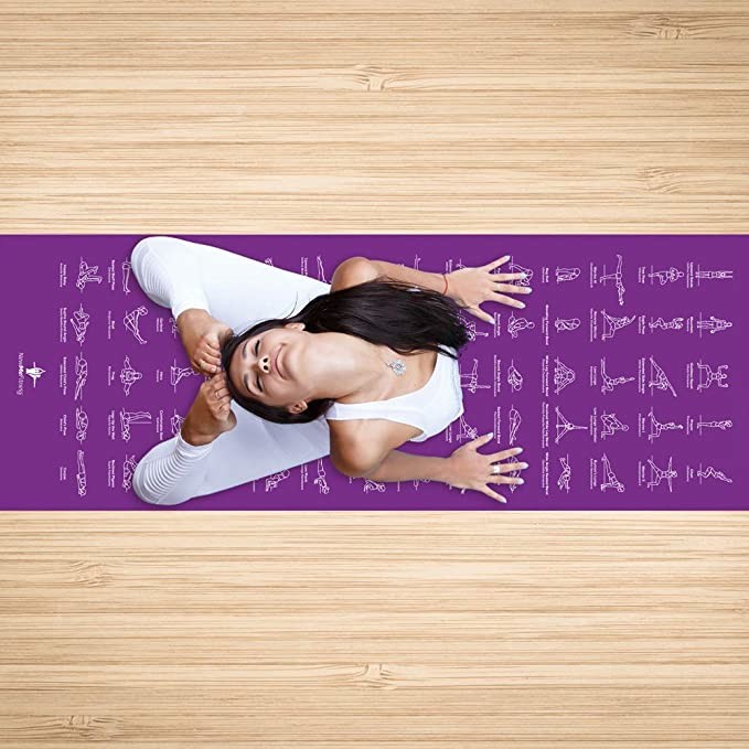 24" X 68" Instructional Non Slip Eco Friendly 70 Printed Poses Yoga Mat for Men and Women