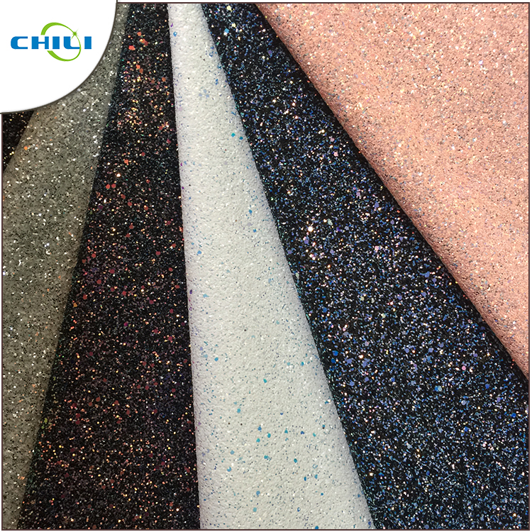 Flat Glitter Polyester Fabric Squares , Glitter Clothing Fabric Canvas Backing