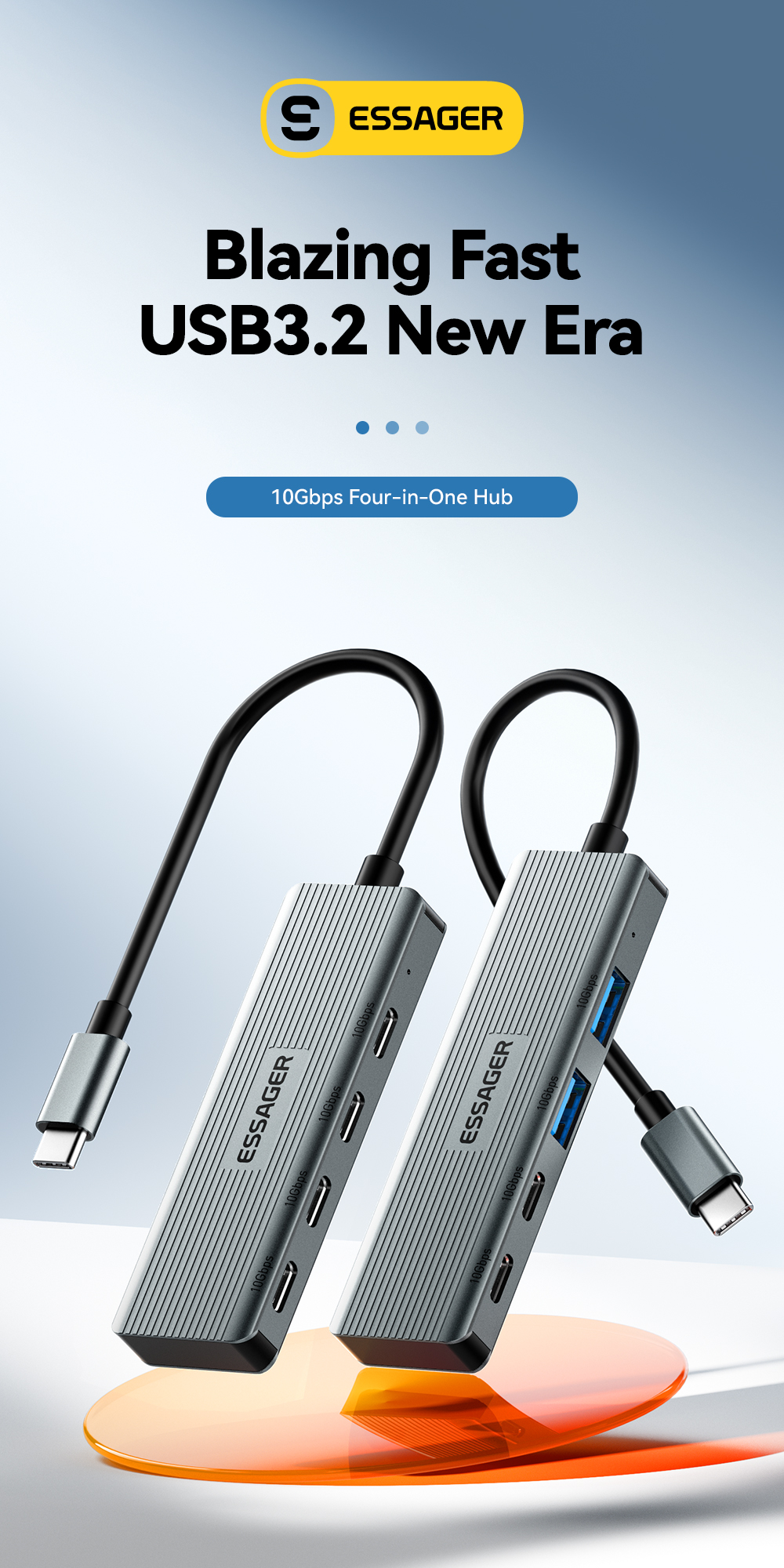 Aliuminium Alloy 4 Ports USB Hub Laptop Type C USB Dock With OTP Protection