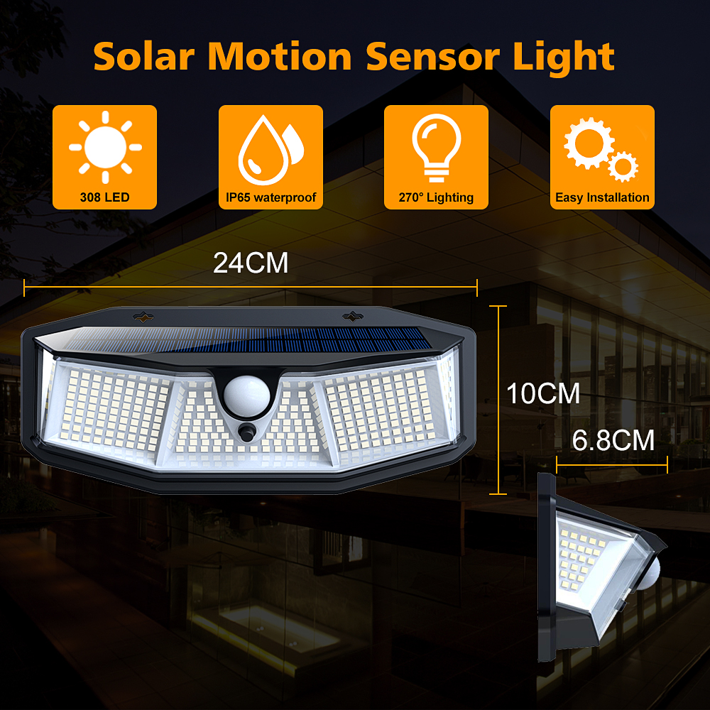 2000mA 308LED Outdoor Solar Lamp 1.1W Street LED Spotlight With Motion Sensor