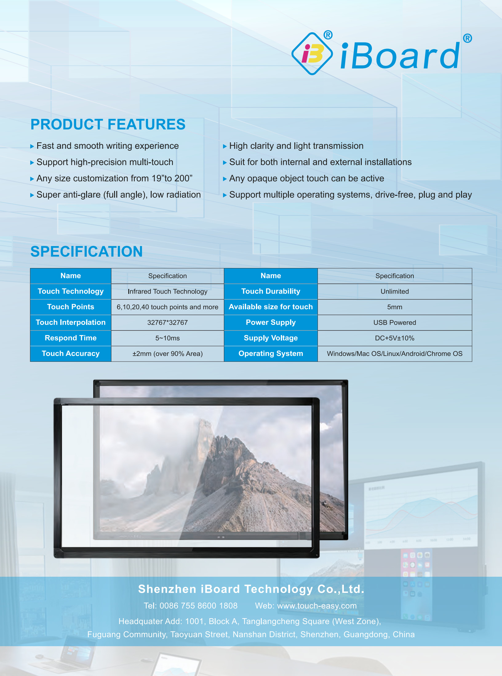 iboard Infrared Touch Frame , 32'' 86'' Multi Touch Overlay Kit