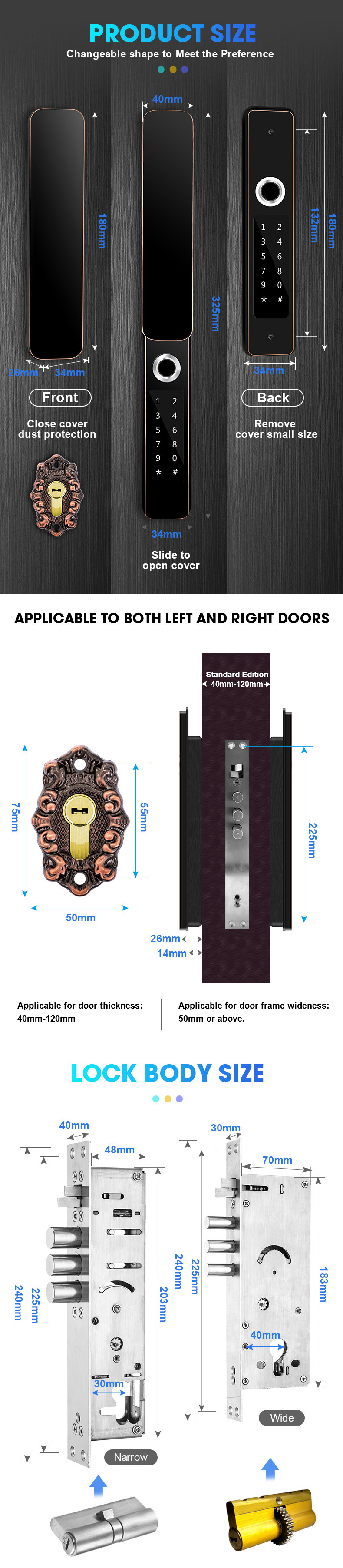 Waterproof Digital Smart Fingerprint Outdoor French Door Security Locks