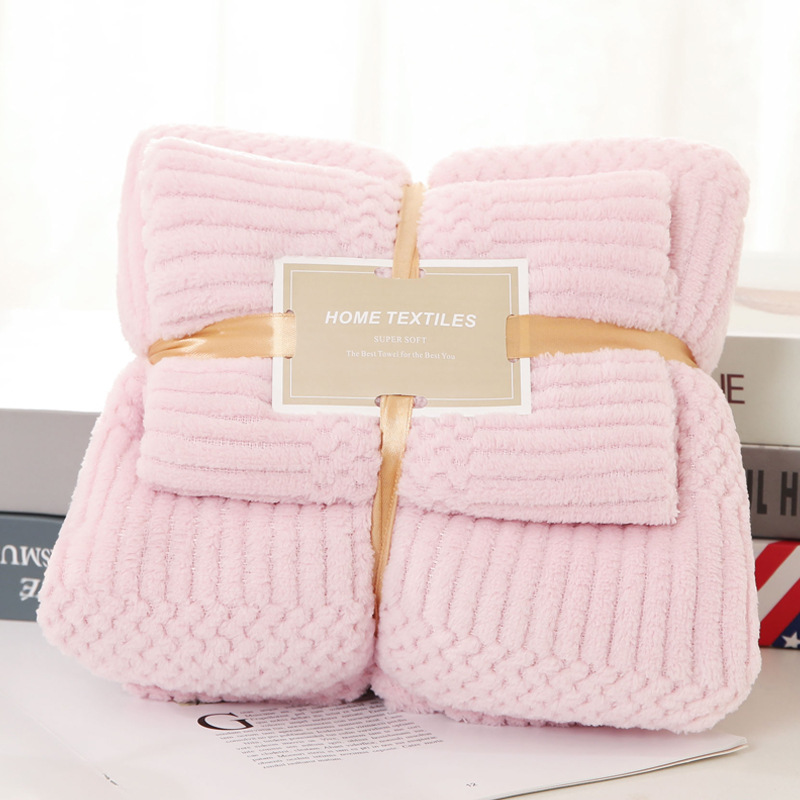 Thickened Microfiber Coral Fleece Bath Towel Set 2 in 1 for Square 250GSM Face Towel