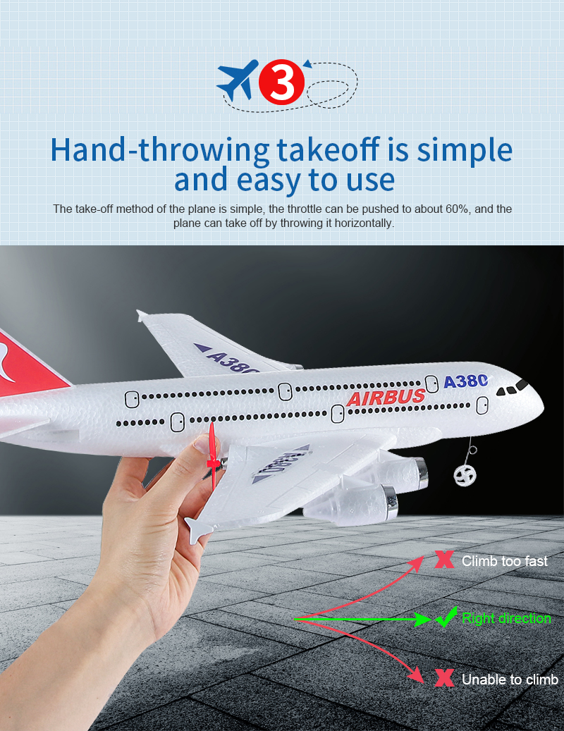 A380 747 2.5 RC Airplane 2.4G Fixed Wing Plane 6 Gyro Kids Radio Aircraft Long Flight Time with 3.7V/500mAh Lipo Battery