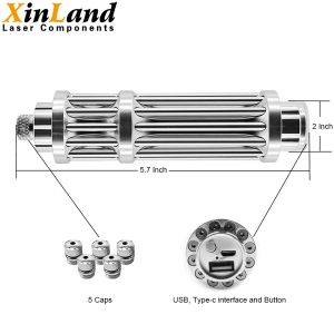 6 In 1 Blue Laser Pointer Pen With 5 Caps 450nm 3000mW High Power Hunting