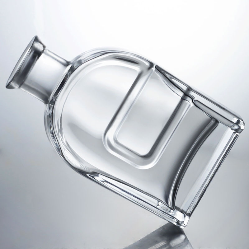 Custom Squircle Glass Liquor Bottle for Gin Rum Brandy Vodka and Cork Stopper Included