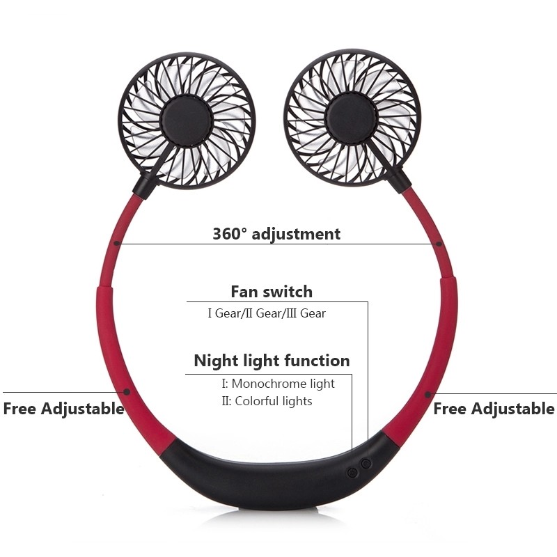 Rechargeable LED Light Hanging Neck USB Charging Mini Fan