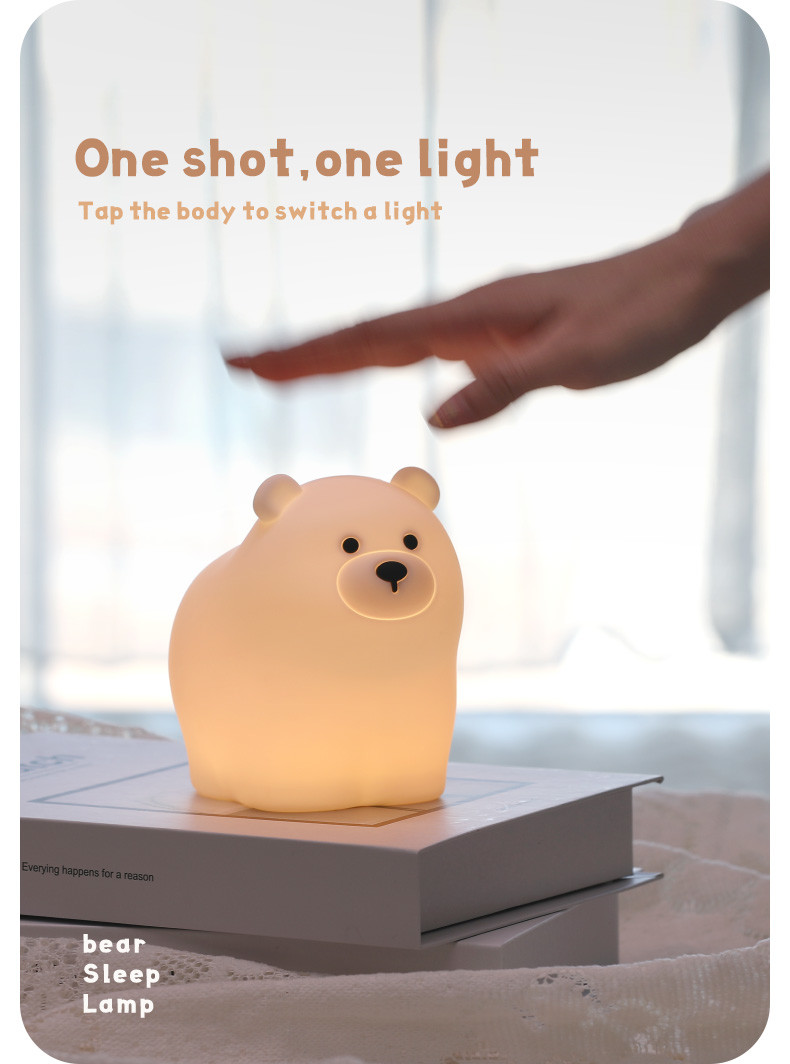 OEM Led Cute Cartoon Silicone Bear Sleep Lamp Usb Rechargeable Night Lamp Baby Bedroom Bedside Night Light