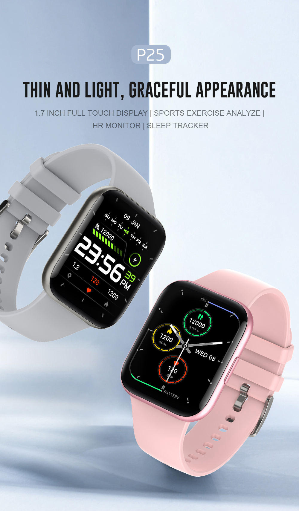 Large Screen 1.69inch Full Touch Smartwatch For Exercise Monitoring