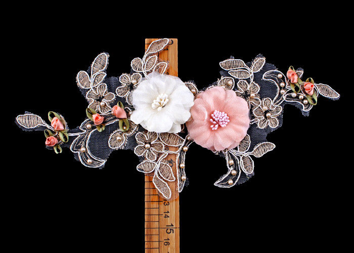 Custom 3D Flower Embroidered Applique Patches Bridal Bead Cord Lace No Azo