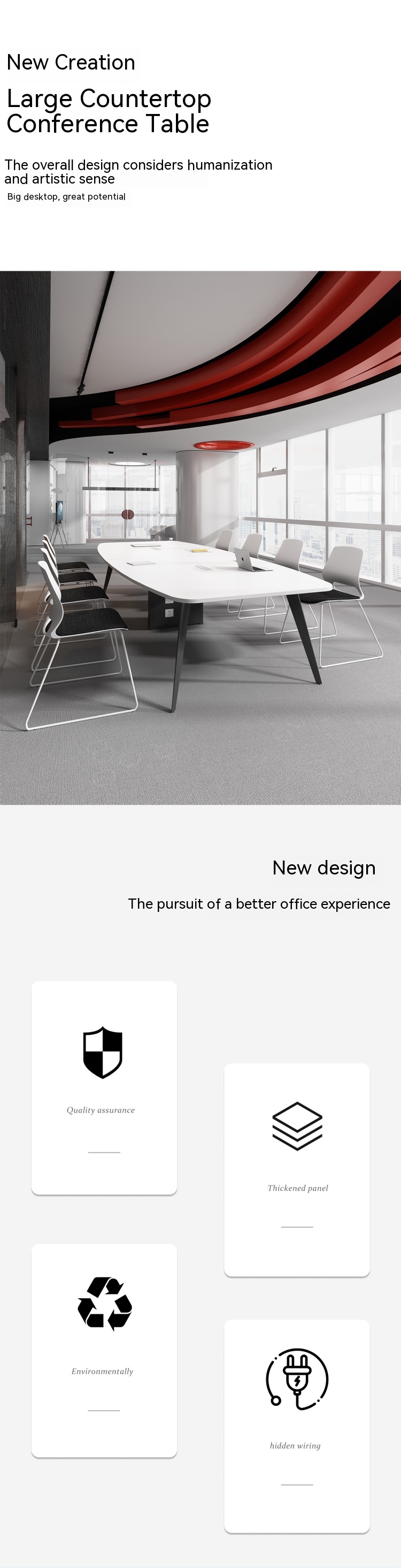 Simple Modern Oval Conference Table and Chair Combination for White Negotiation Space