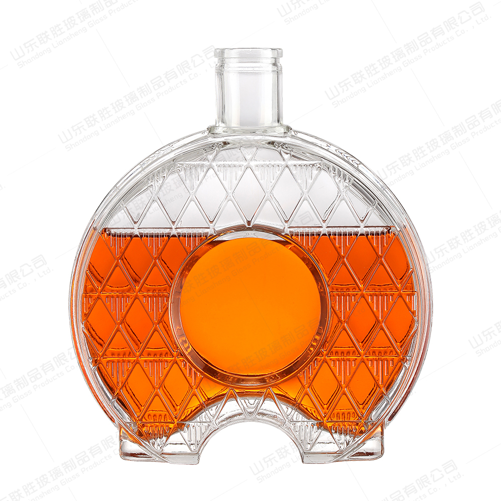 Customized Round 750ml Wine Decanter Glass Bottle with Fine Carved Art and Cork Stoppers