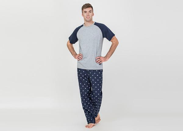 Two Piece Mens Luxury Sleepwear 100% Combed Cotton Jersey Pyjamas Classic Style