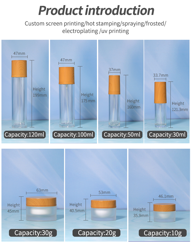 Cosmetic Acrylic Bottles 30ml 50ml 100ml 120ml Luxury Empty Perfume Bottles With Wood Cover