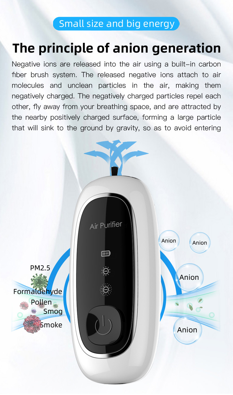 50mA 700mAh Wearable Air Purifier Necklace 1W Negative Ion Air Purifier