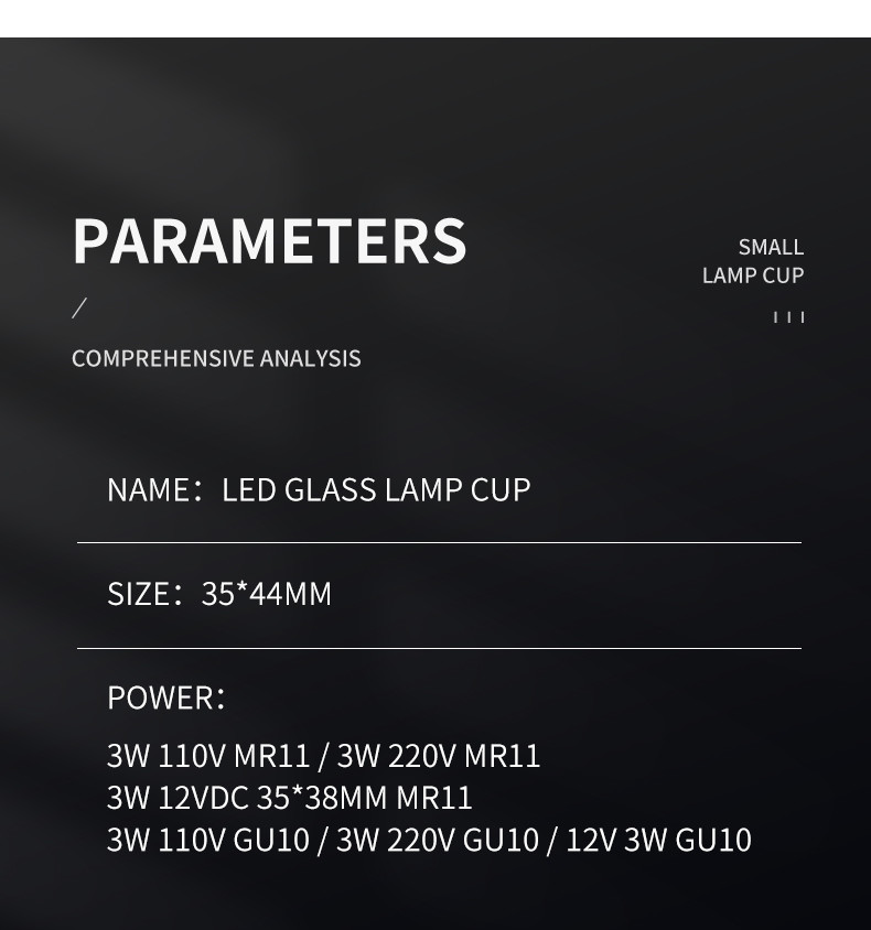 12V 110V 220V 35MM Small Lamp Cup 3W COB MR11 GU11 Mini LED
