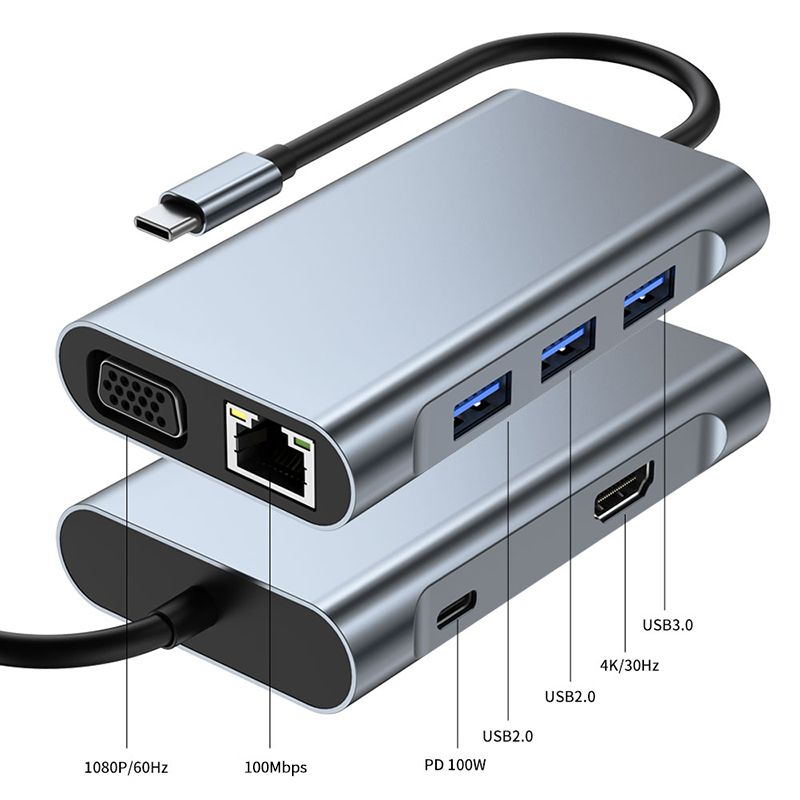 7-in-1 USB C Type C Docking Station with HDTV HDMI VGA USB RJ45 and Fast Data Transfer