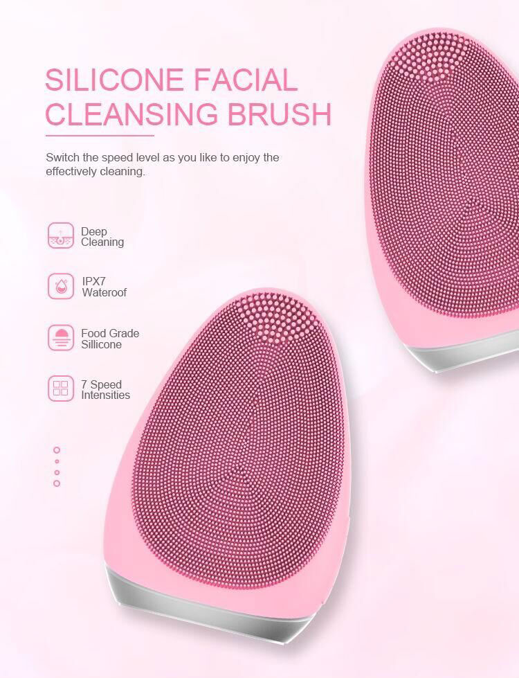 60HZ Electric Silicone Face Scrubber IPX7 Waterpoof Silicone Exfoliating Brush