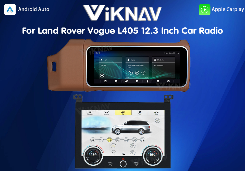 Viknav 12.3 Inch Touch Screen Car Radio And AC For Land Rover Range Rover Vogue L405 2013-2017 Multimedia Player GPS Navigation Head Unit (Brown All)