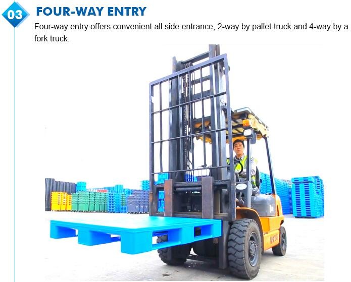100% Virgin HDPE wear-resistant anti-slip stackable plastic pallet, China Manufacturer accept custom standard stacking p