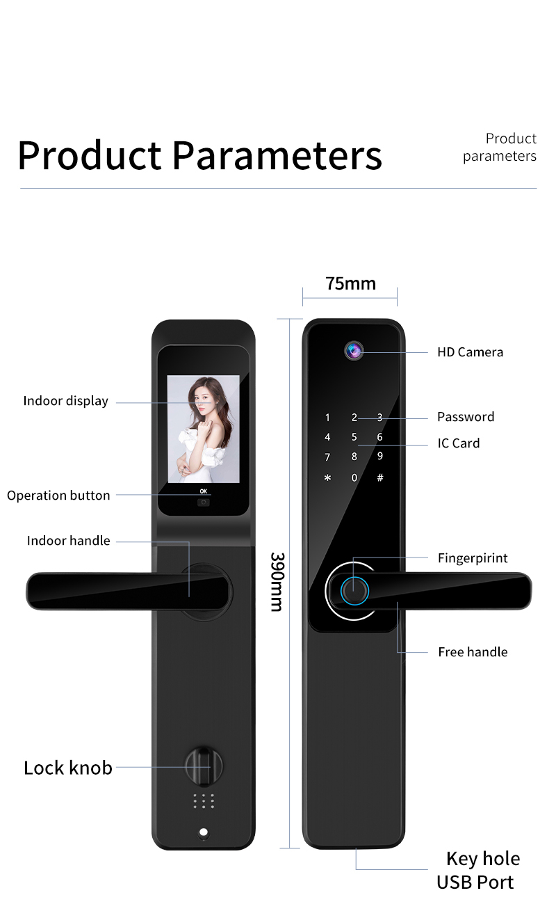 S802Pro HD Camera Inteligente Tuya Biometric Fingerprint & IC Card Key Smart Home Door Lock With WiFi Connectivity