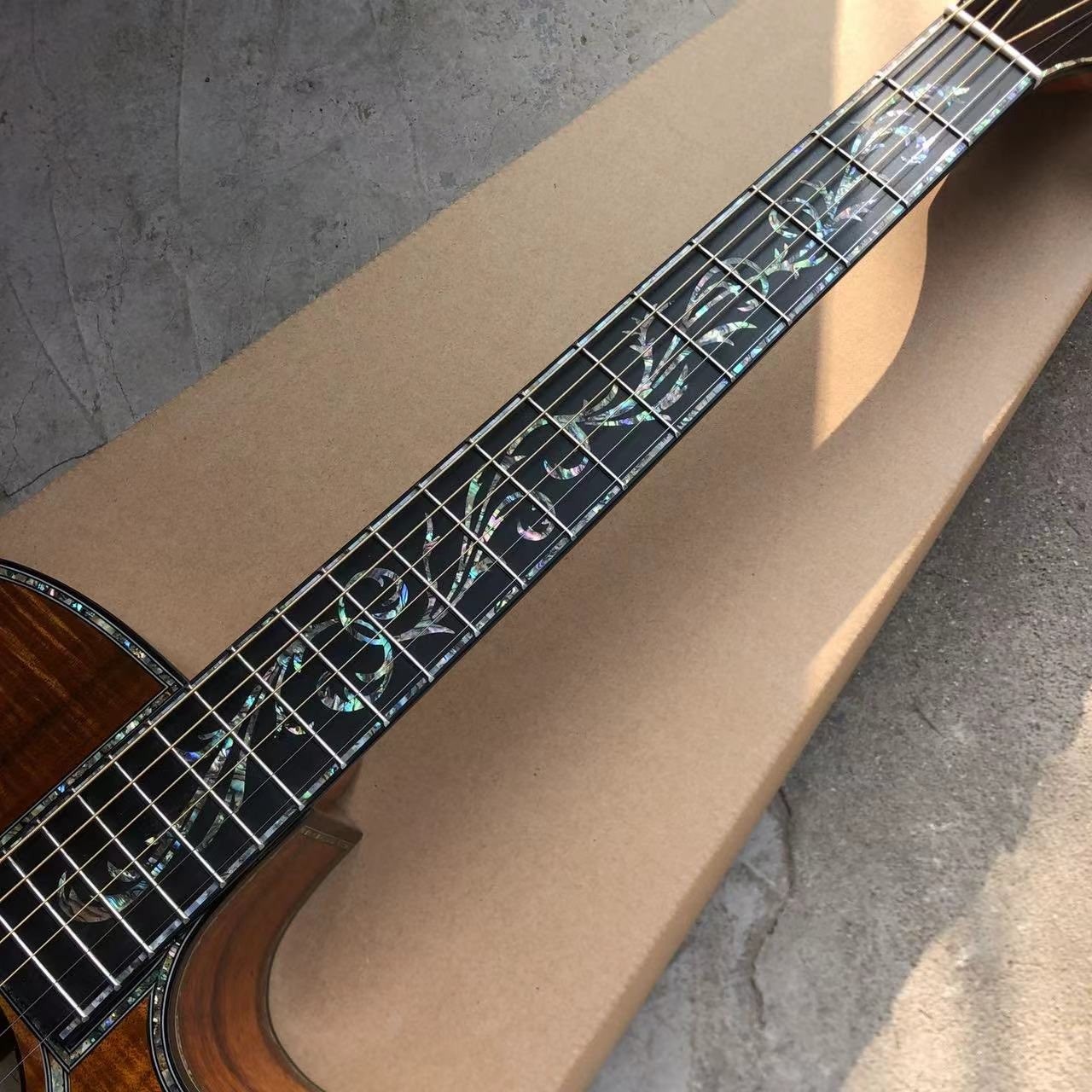 Custom All KOA Wood 40 Inch PS14 Type Cutaway Acoustic Guitar Abalone Tree of Life Ebony with Customized Logo on Headsto