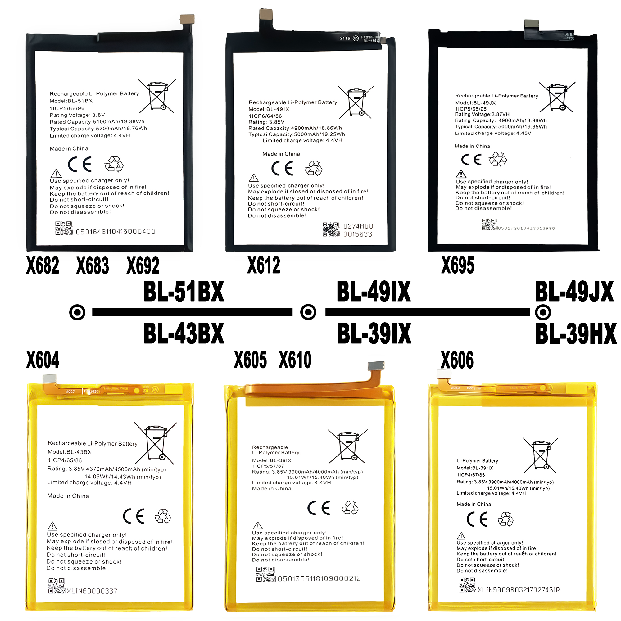 Yellow Infinix X652 X653 X659 X660 X690 X693 X680 X688 X689 X687 X682 X683 X692 X695 X612 Batteries for Infinix Gadgets