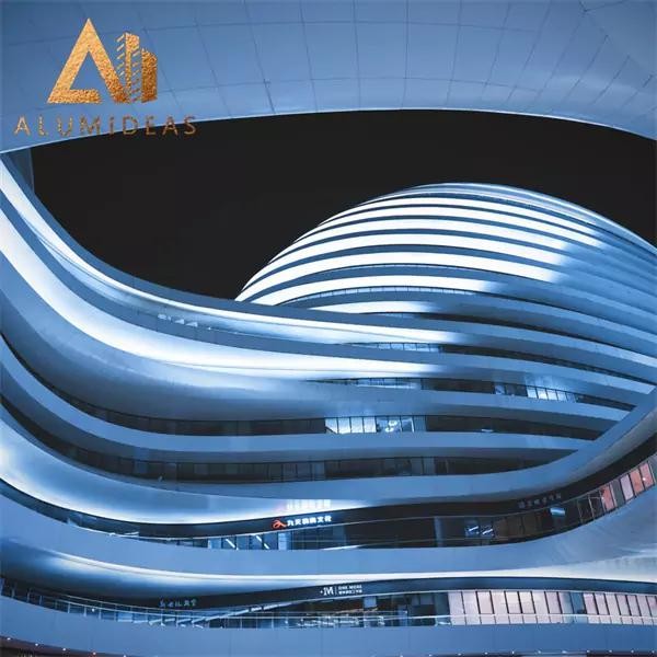 Aluminum panel facade for shopping malls