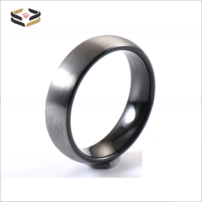 6mm Two Tone Silver Black Plate Domed Brushed Tungsten Carbide Wedding Rings for Men Women Comfort Fit Stylish and Durable