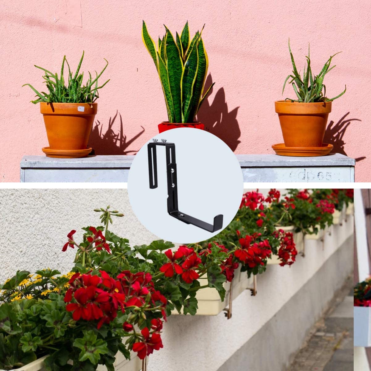 Black Powder Coating Rail Planter Box Bracket Window Flower Box Bracket Rail Flower Pot Holders
