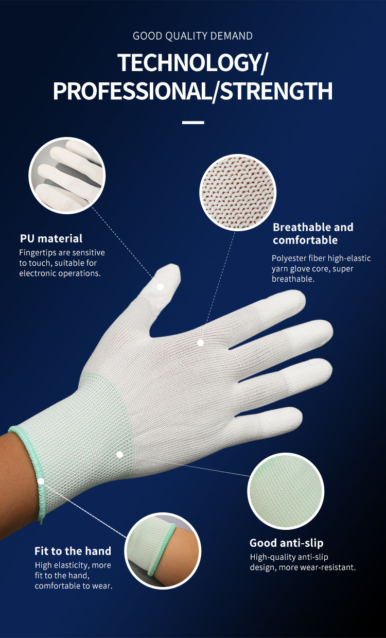 Lint Free ESD Cut Resistant Gloves 13gsm Conductive Carbon Fiber PU Palm Fit
