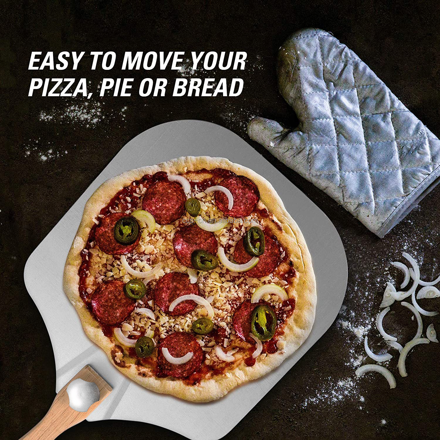 12"*14"*25'' Pizza Turning Peel Foldable Wooden Handle Aluminum Pizza Peel
